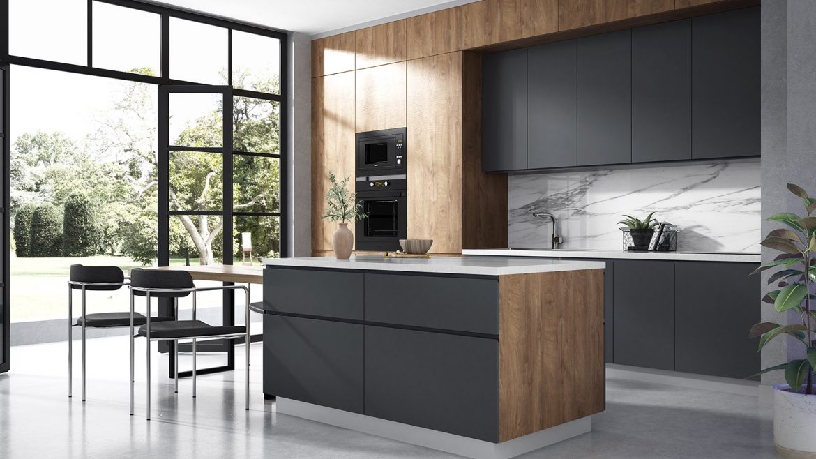 BLACK AND WOOD KITCHEN